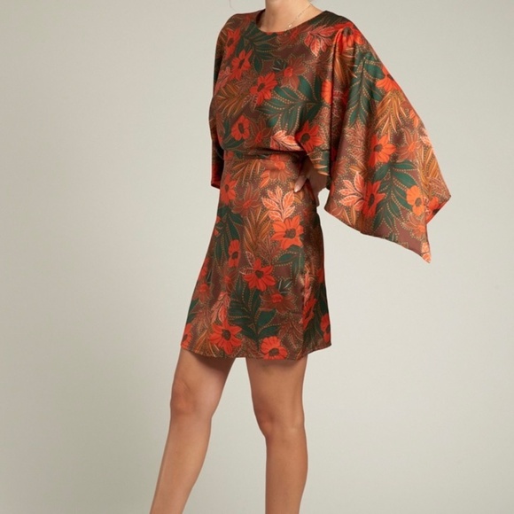 Cape Sleeve Floral Mini Dress - Picture 2 of 4